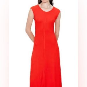 Zara beautiful dark orange viscose & cotton blend stretchy midi sleeveless dress